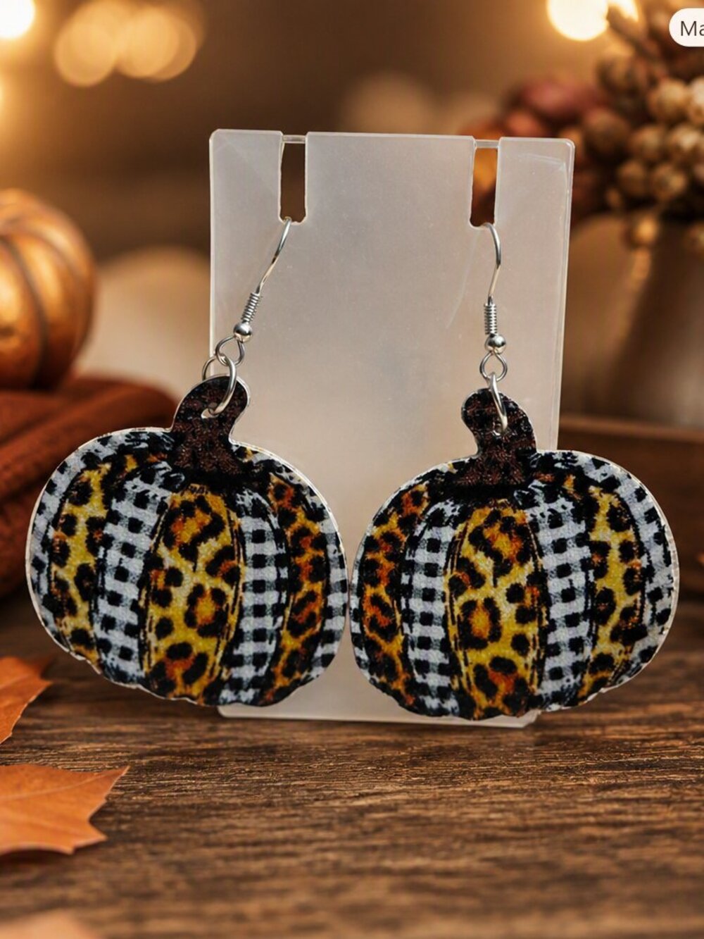 Pumpkin Leopard & Plaid Earrings NWT